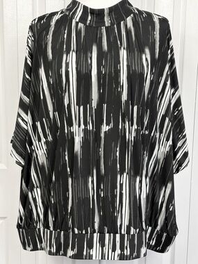NWT Worthington Black & Gray Blurred Lines Stripe Dolman Blouse Top 3X